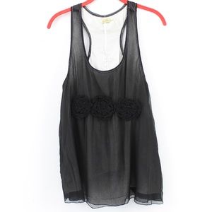 Maxstudio Black Silk Tank Top Flower Detail